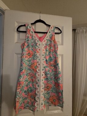 Lilly Pulitzer Pink Floral Lace-Trim Romper